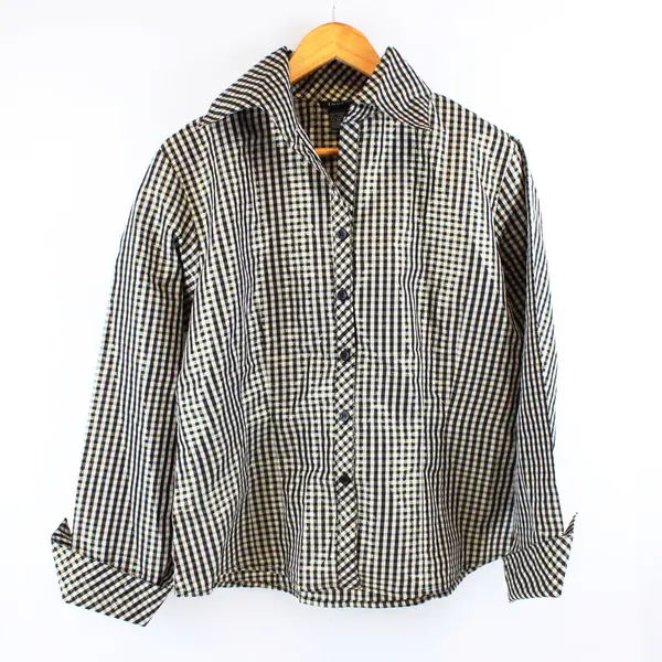 Index Womens Size 14 Black Gold White Cream Gray Plaid Long Sleeve Shirt
