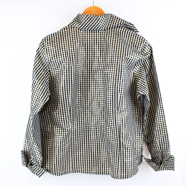 Index Womens Size 14 Black Gold White Cream Gray Plaid Long Sleeve Shirt