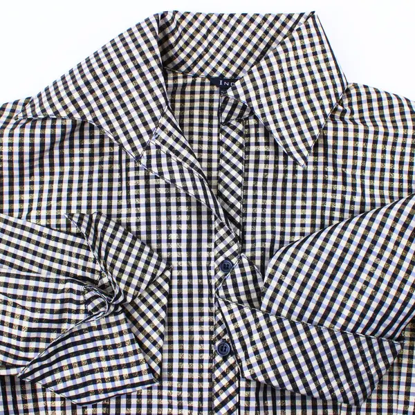 Index Womens Size 14 Black Gold White Cream Gray Plaid Long Sleeve Shirt