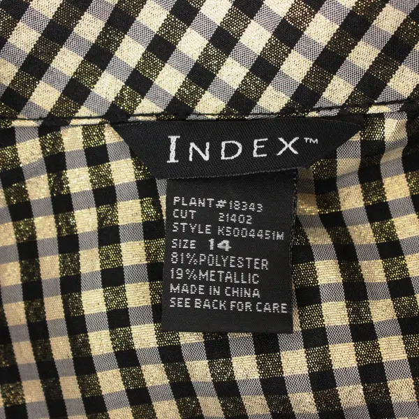 Index Womens Size 14 Black Gold White Cream Gray Plaid Long Sleeve Shirt