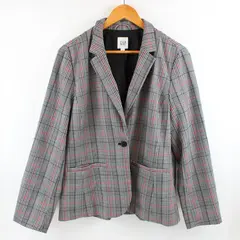 GAP Women's Black White Red Houndstooth Plaid Blazer Size 14 Boxy Fit