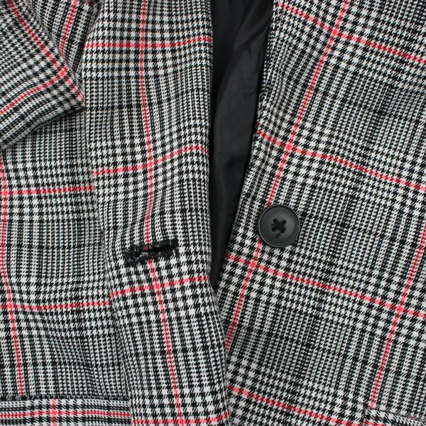GAP Women's Black White Red Houndstooth Plaid Blazer Size 14 Boxy Fit