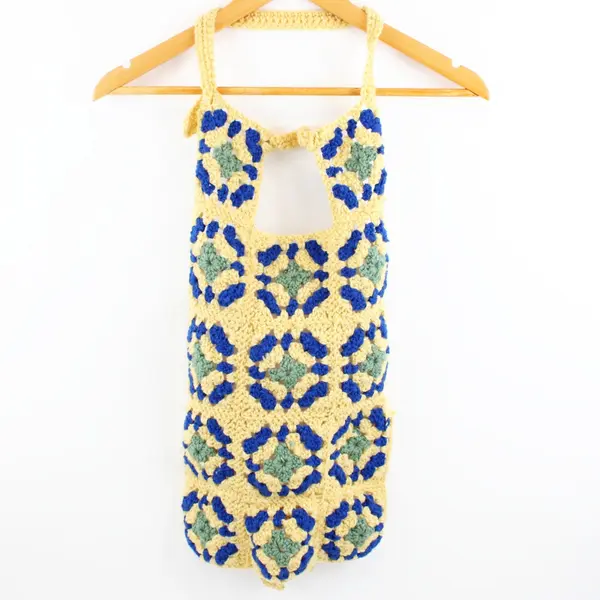 Handmade Crocheted Granny Square Kids Apron Yellow Blue Green