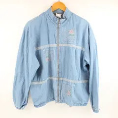 Vintage Teddi Women's Large Denim Zip-Up Jacket Floral Embroidery