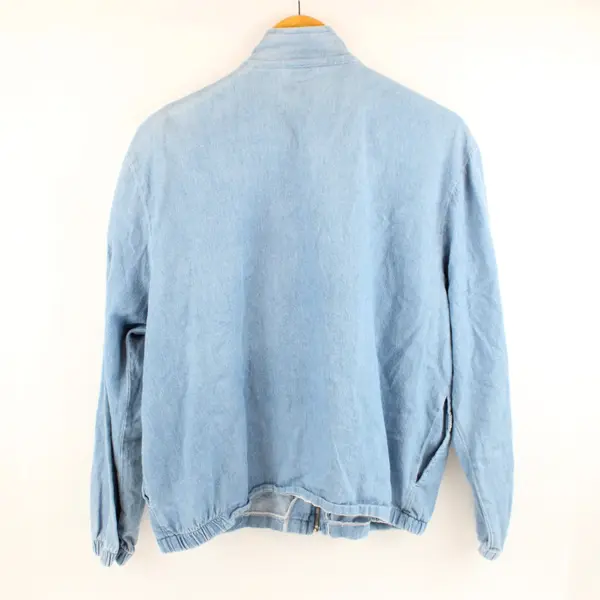 Vintage Teddi Women's Large Denim Zip-Up Jacket Floral Embroidery