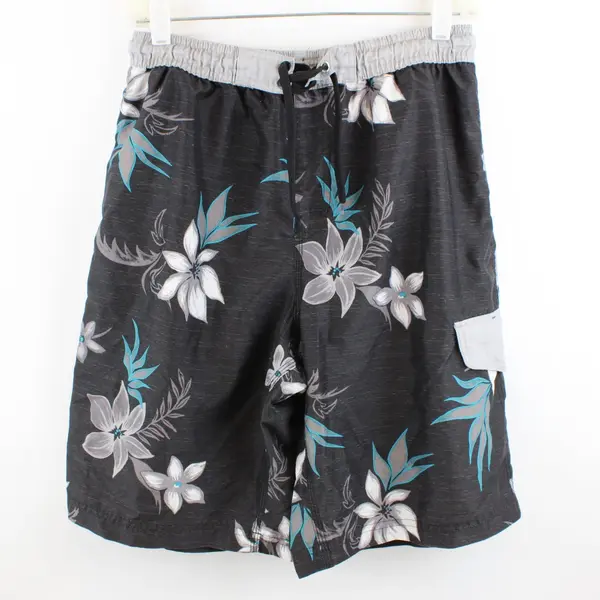 Burnside Men's Medium Gray Teal Floral Swim Trunks