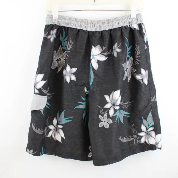 Burnside Men's Medium Gray Teal Floral Swim Trunks