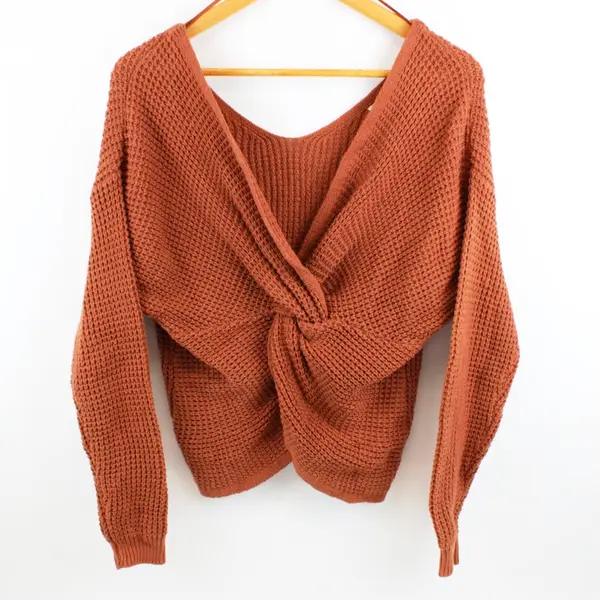 Women's Burnt Orange V-Neck Long Sleeve Knit Top Size M