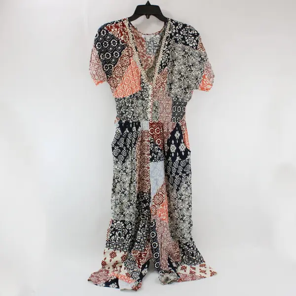 Patrons of Peace Women's Small V-Neck Short Sleeve Multi-Pattern Jumpsuit Boho