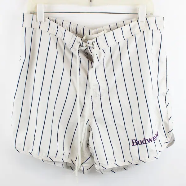 PacSun Budweiser Men's Large White Blue Striped Swim Shorts