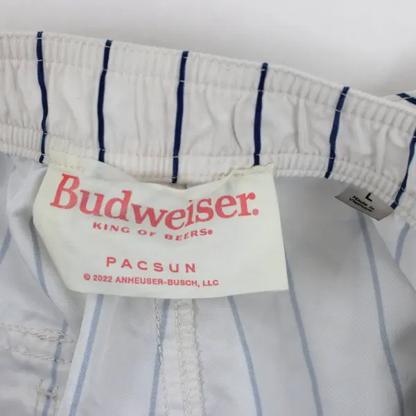 PacSun Budweiser Men's Large White Blue Striped Swim Shorts