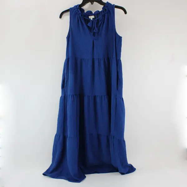 Max Studio Women's Blue Maxi Sleeveless Tie-Neck Dress Size XS