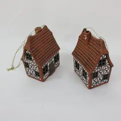 Set of 2 Ceramic House Ornaments Decorative Miniature Home Decor