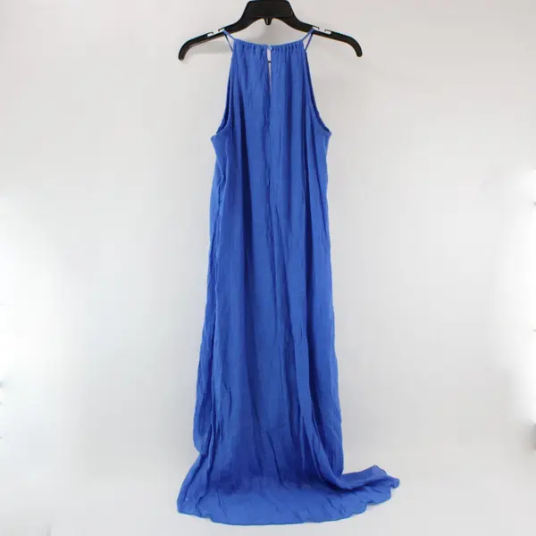 Mlle Gabrielle Women's Blue Halter Trapeze Maxi Sundress Small