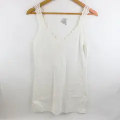 Old Navy Womens L White Ribbed Lace Cami Tank 55% Cotton 37% Poly 8% Spandex