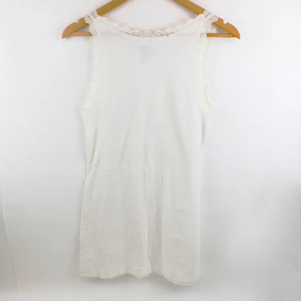 Old Navy Womens L White Ribbed Lace Cami Tank 55% Cotton 37% Poly 8% Spandex