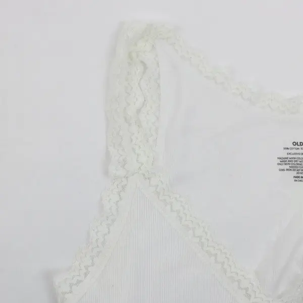 Old Navy Womens L White Ribbed Lace Cami Tank 55% Cotton 37% Poly 8% Spandex