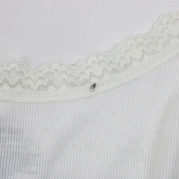 Old Navy Womens L White Ribbed Lace Cami Tank 55% Cotton 37% Poly 8% Spandex