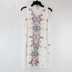 Chic Connection Women's S White Multicolor Embroidered Boho Cotton Rayon Dress