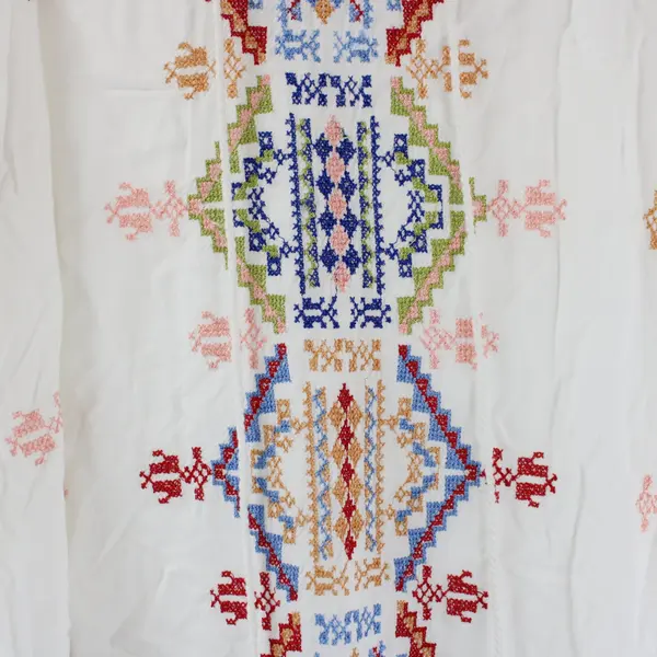 Chic Connection Women's S White Multicolor Embroidered Boho Cotton Rayon Dress
