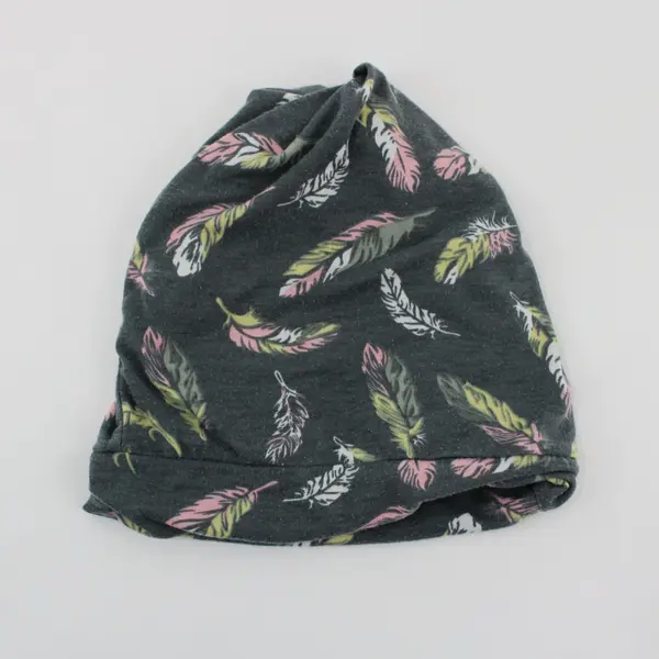 Women's Grey Infinity Headwrap White Pink Yellow Green Feather Pattern