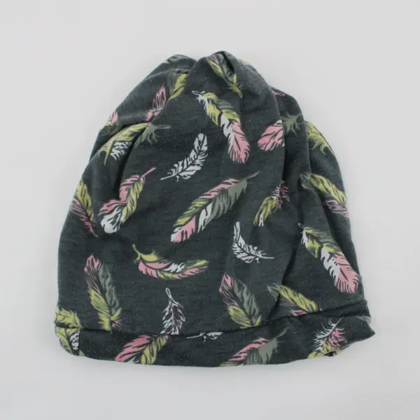 Women's Grey Infinity Headwrap White Pink Yellow Green Feather Pattern