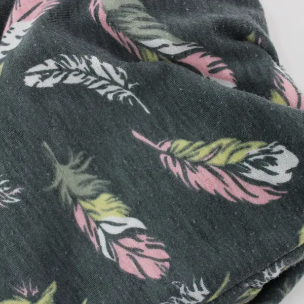 Women's Grey Infinity Headwrap White Pink Yellow Green Feather Pattern