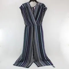 No Boundaries Women's XL(15-17) Striped V-Neck Short Sleeve Jumpsuit Multicolor