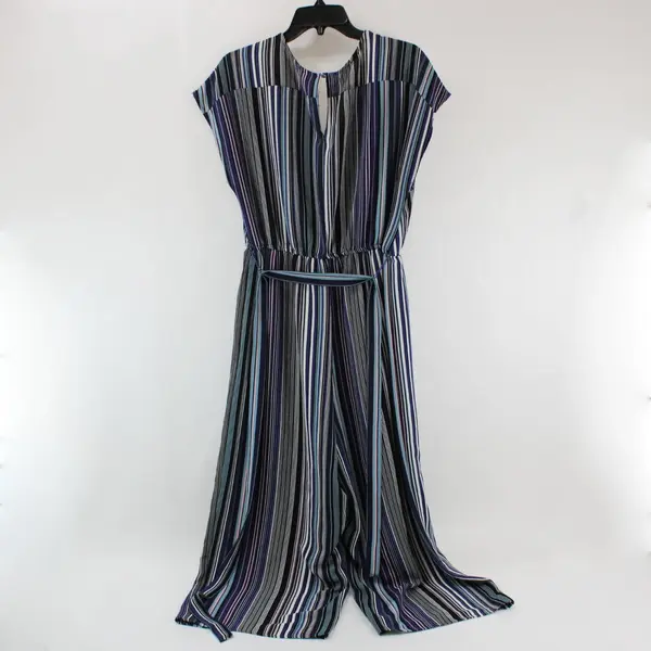 No Boundaries Women's XL(15-17) Striped V-Neck Short Sleeve Jumpsuit Multicolor