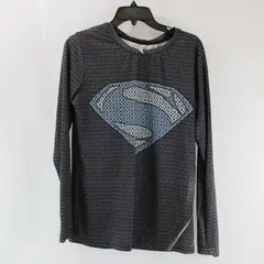 Hua Lan Men's XL Dark Gray Long Sleeve Superman Chainmail Pattern Logo Shirt