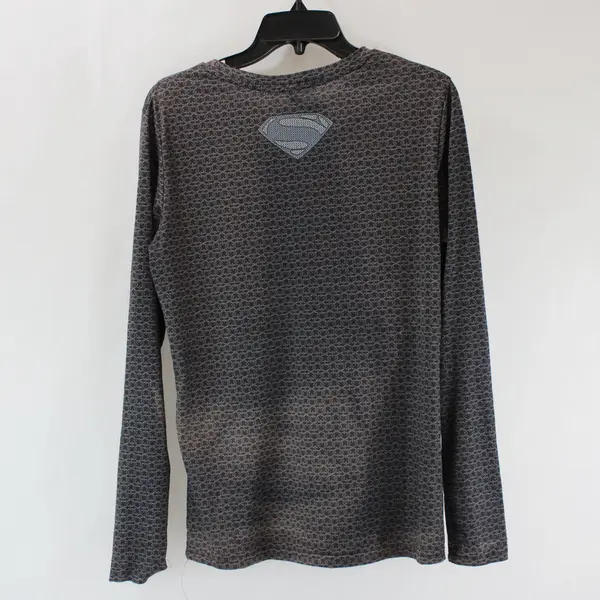 Hua Lan Men's XL Dark Gray Long Sleeve Superman Chainmail Pattern Logo Shirt