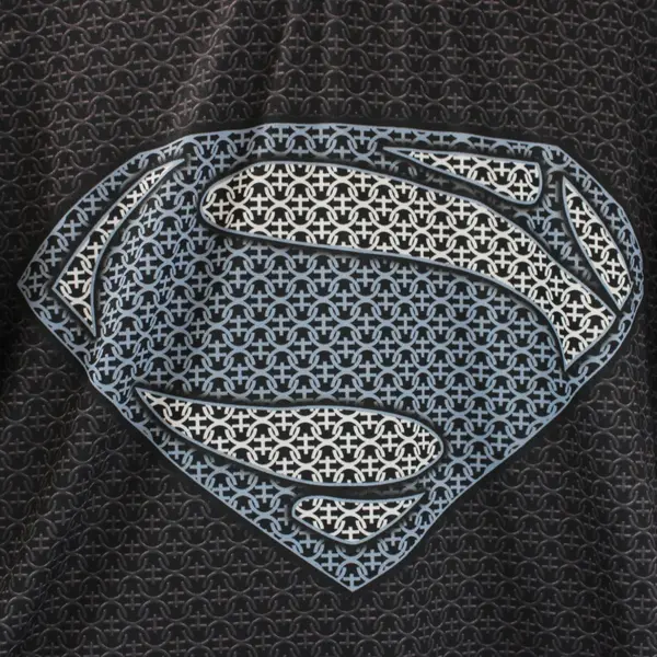 Hua Lan Men's XL Dark Gray Long Sleeve Superman Chainmail Pattern Logo Shirt