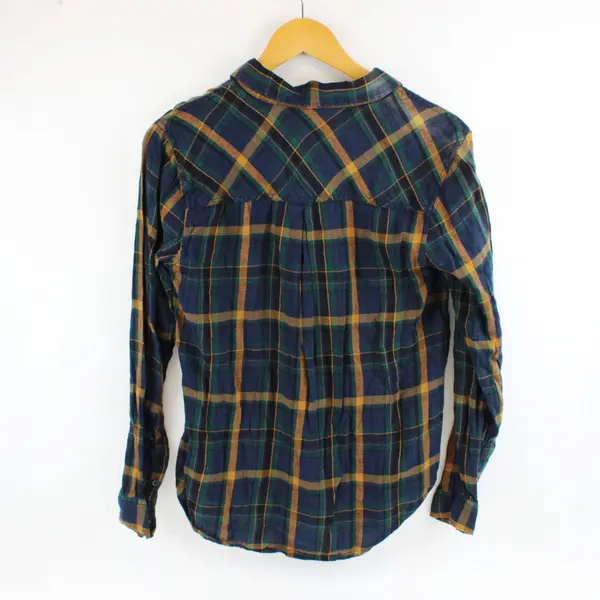 Lucky Brand Women's Plaid Button-Up Shirt Blue Green Yellow Small