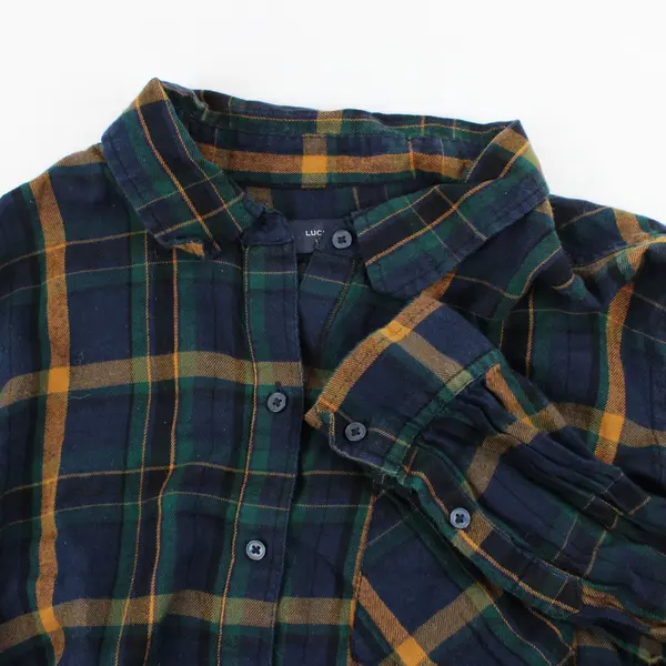 Lucky Brand Women's Plaid Button-Up Shirt Blue Green Yellow Small