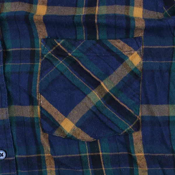 Lucky Brand Women's Plaid Button-Up Shirt Blue Green Yellow Small