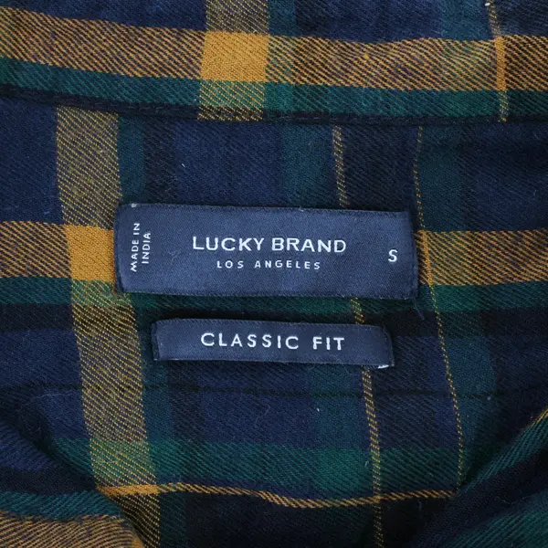 Lucky Brand Women's Plaid Button-Up Shirt Blue Green Yellow Small