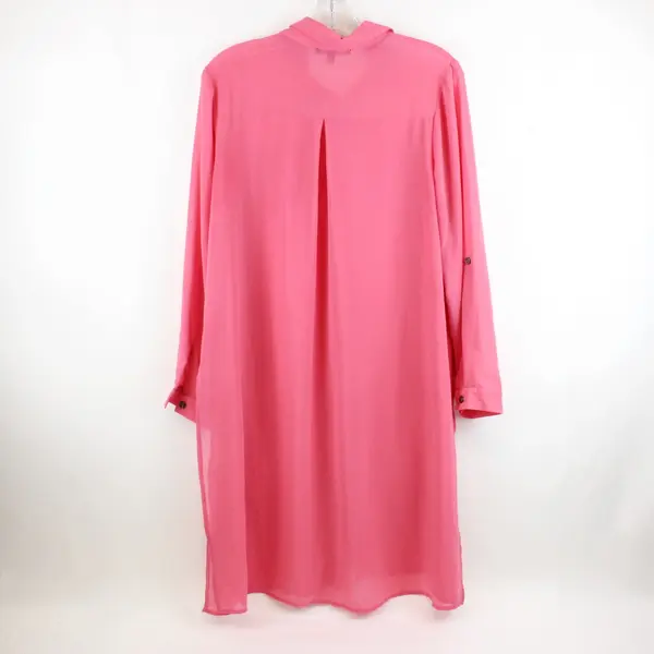 Emperice Sheer Pink Button-Front Long Sleeve Knee-Length Dress Women's Large