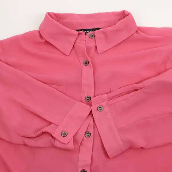 Emperice Sheer Pink Button-Front Long Sleeve Knee-Length Dress Women's Large