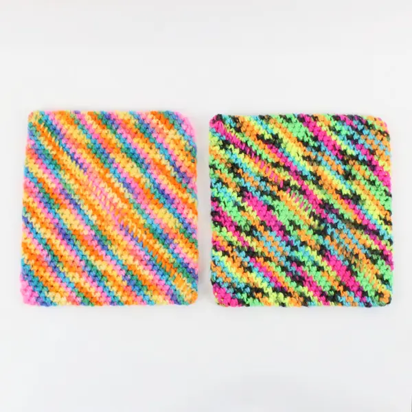 Lot of 2 Handmade Multicolor Knit Hot Pads 7 Inch
