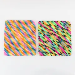 Lot of 2 Handmade Multicolor Knit Hot Pads 7 Inch