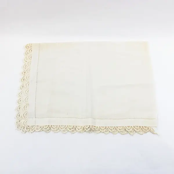 White Linen Table Runner 49x17.5 Sofa Table Cover Ornate Lace Border