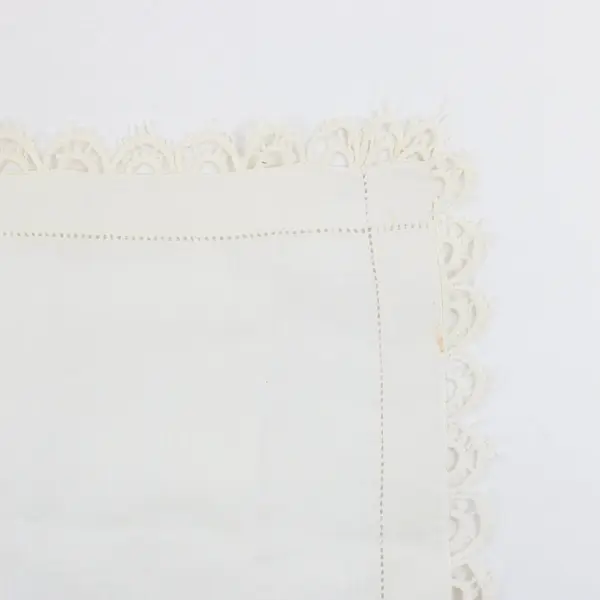 White Linen Table Runner 49x17.5 Sofa Table Cover Ornate Lace Border
