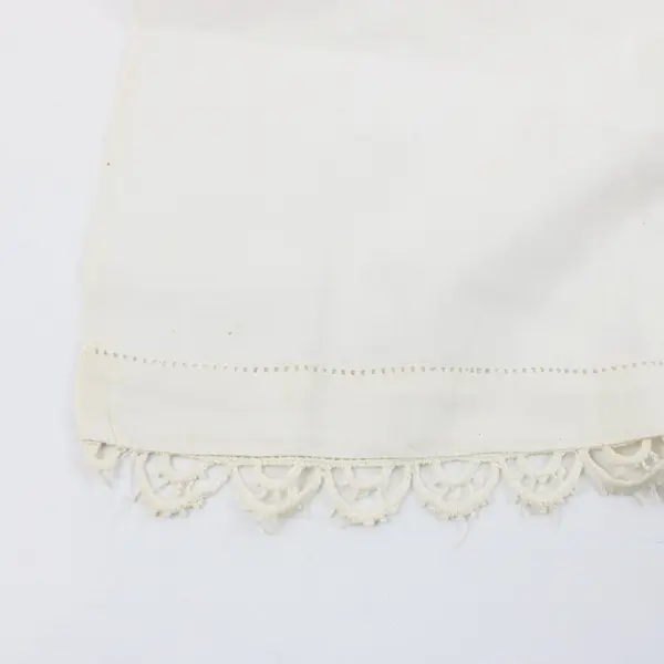 White Linen Table Runner 49x17.5 Sofa Table Cover Ornate Lace Border