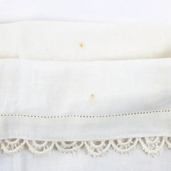 White Linen Table Runner 49x17.5 Sofa Table Cover Ornate Lace Border