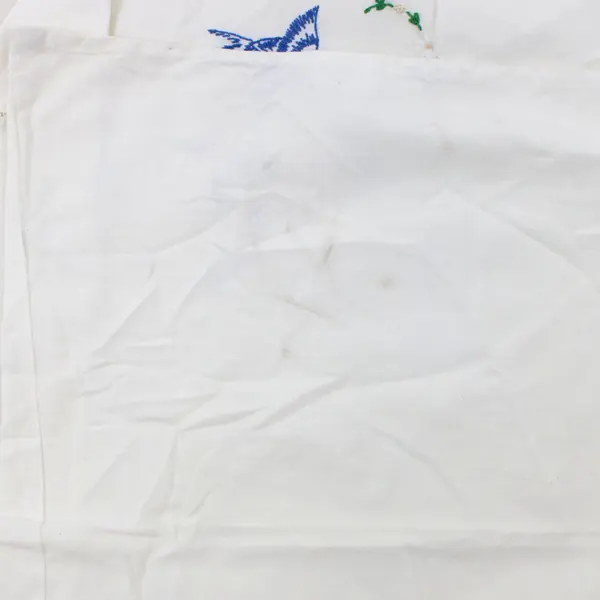 Vintage Hand-Embroidered White Pillowcase Floral Bird Motif