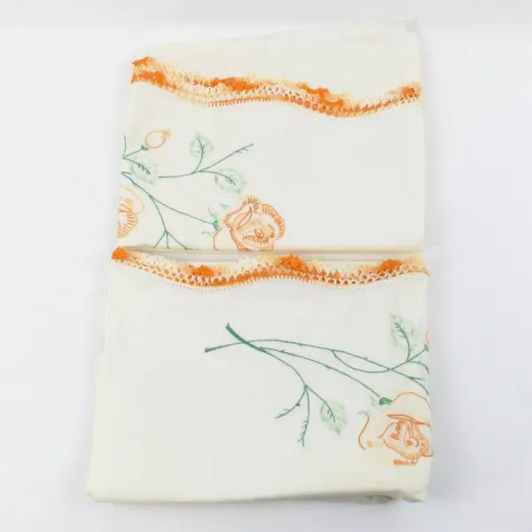 Set of 2 Vintage Hand-Embroidered Pillowcases Yellow Orange Floral