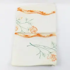 Set of 2 Vintage Hand-Embroidered Pillowcases Yellow Orange Floral