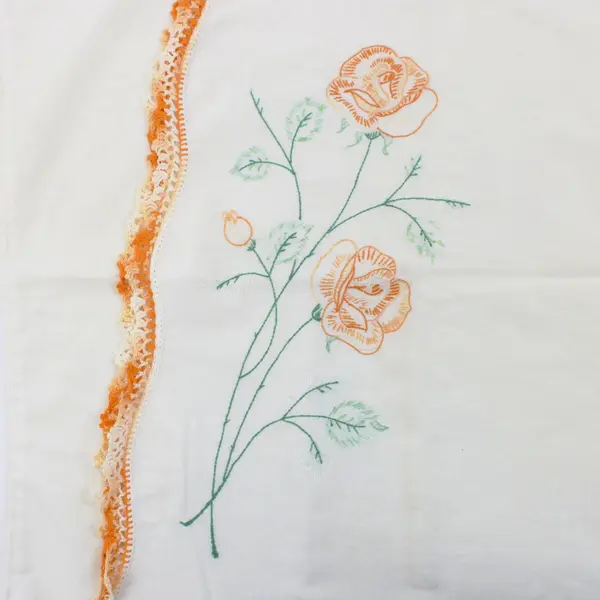 Set of 2 Vintage Hand-Embroidered Pillowcases Yellow Orange Floral