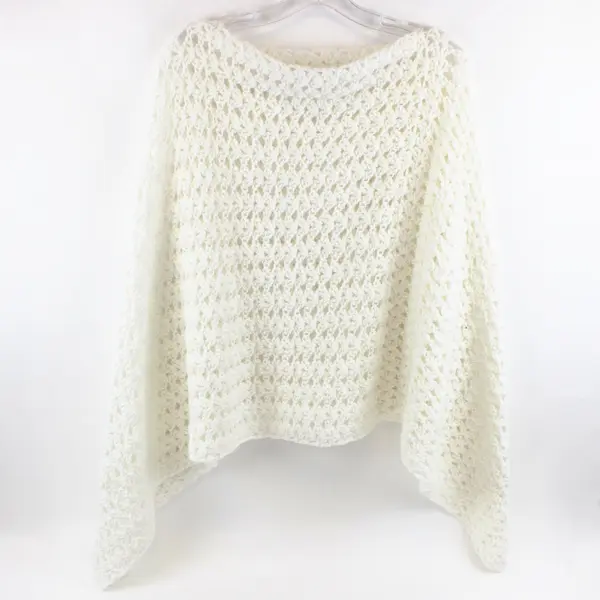 Women's White Crocheted Poncho Lightweight Open Design Cover Up