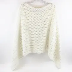 Women's White Crocheted Poncho Lightweight Open Design Cover Up